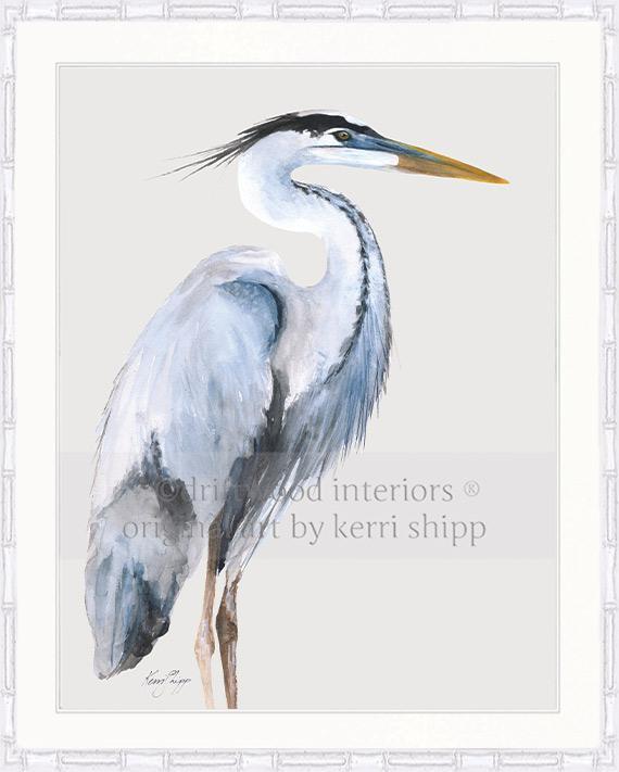 Great Blue Heron Watercolour Wall Art Print by Kerri Shipp